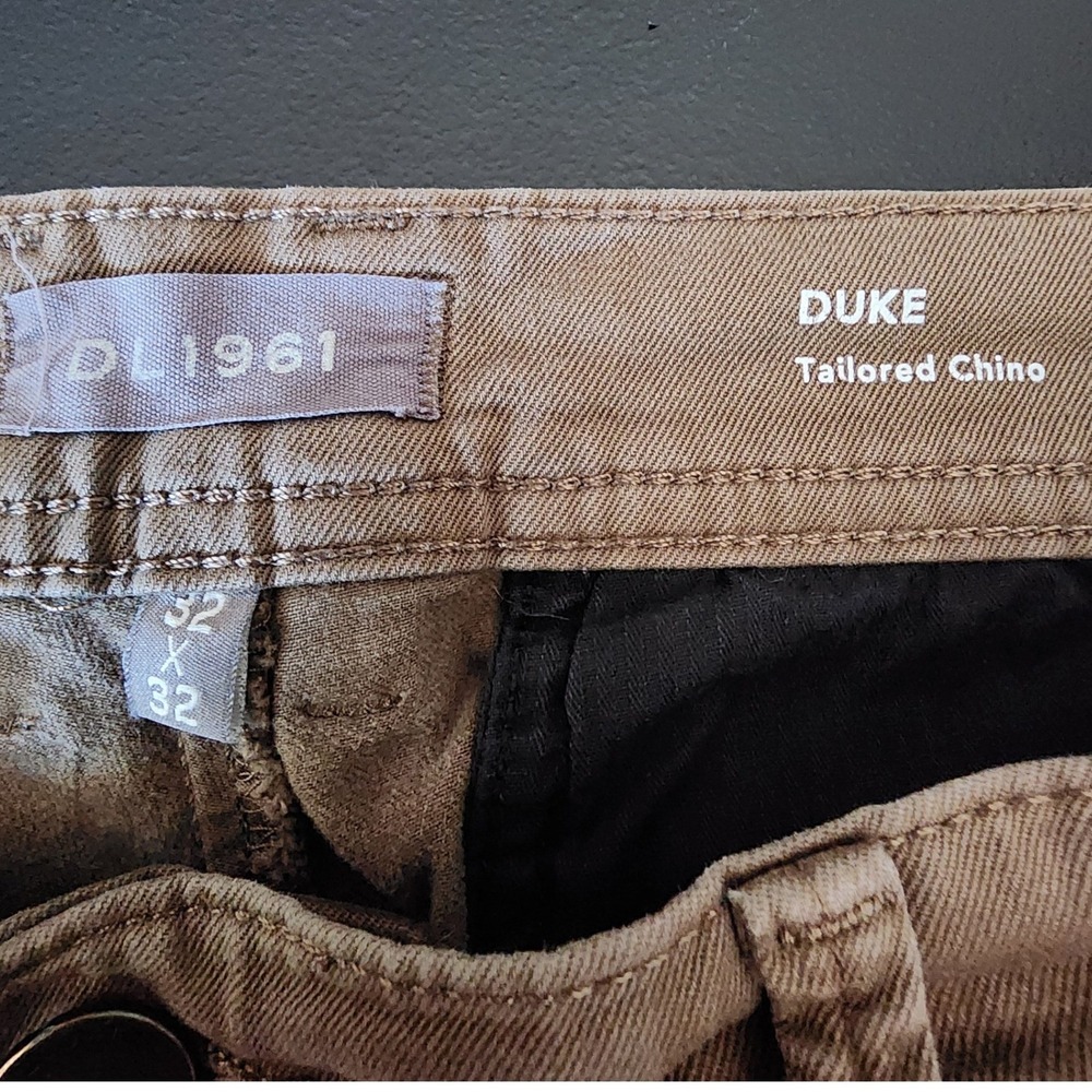 DL1961 32x32 Olive Drab Duke Tailored Chino Pants Mens Brown Cotton Stretch Work - Picture 3 of 12